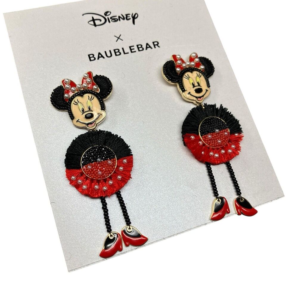 BaubleBar Disney Minnie Earrings Black Red Beaded Dangle Drop Spring Easter